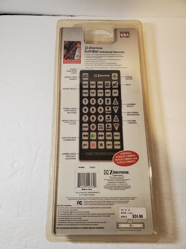 NIP Emerson Jumbo Sized Universal Remote Controls 8 Devices 11”x5” TV VCR DVD  - Picture 2 of 3