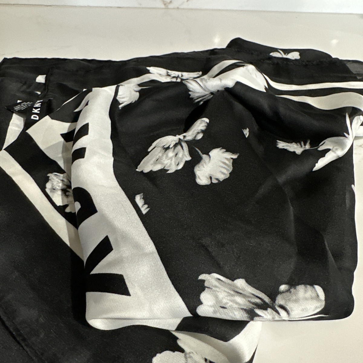DKNY Black & White Floral Logo Scarf | eBay