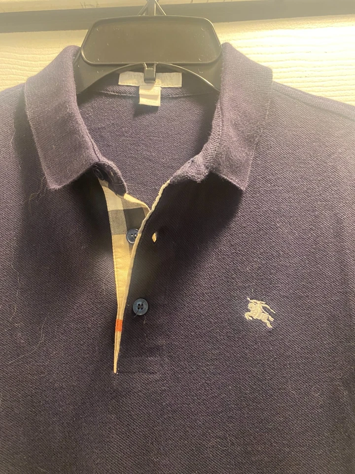 Camisa Polo Burberry Niños Niños Azul Marino Logo Nova Check Algodón 14Y 164CM Foto 2 de 4