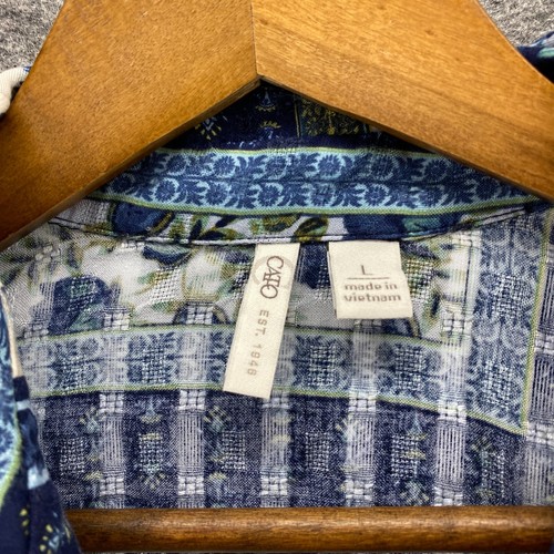 Cato Shirt Women L Large Blue Floral Button Up Collared 3/4 Sleeve Rayon Casual - Picture 5 of 9