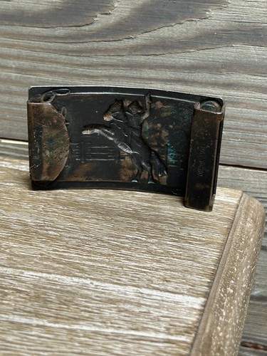 Vintage Belt Buckle 1940's Cowboy Rearing Horse Pat Pending Old Style Back Brass - Imagen 2 de 6
