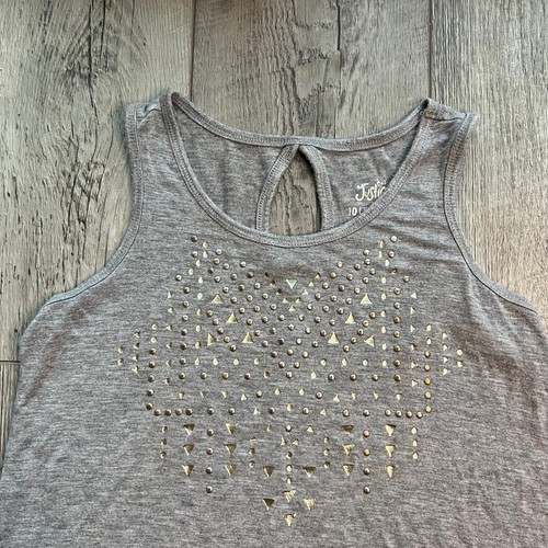 Justice Girls’ Grey Studded Keyhole-Back Tank Size 10 - Picture 5 of 7