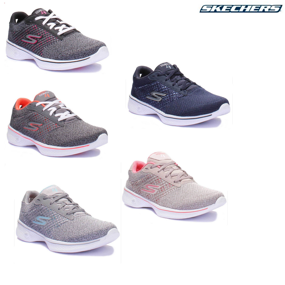 Skechers GOWalk 4 Serenity Damens Grau Blau Jersey Trainer Größe UK 3 - 8 Skechers GOWalk 4 Serenity Damens Grau Blau Jersey Trainer Größe UK 3 - 8