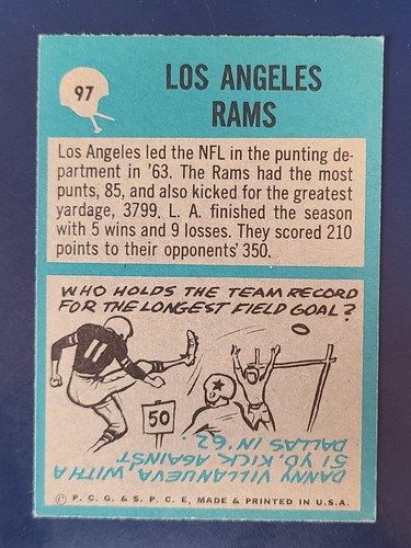 Tarjetas de fútbol americano Philadelphia 1964 completan el conjunto que elijas #1 - 98 - Imagen 193 de 195