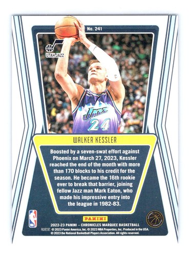 2022 Chronicles Marquee #241 Walker Kessler Rookie Purple 36/49 Jazz - Picture 2 of 2