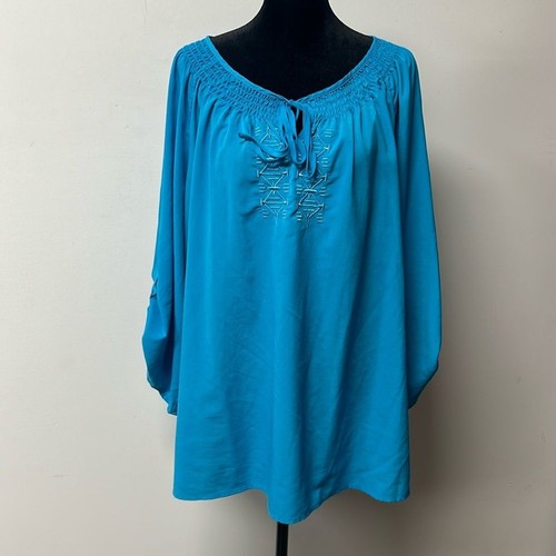 Cato Ladies Teel High Low Blouse Size 22-24W Round Neck Tie office business work