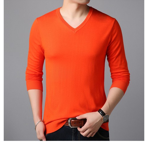 Men's V-neck Knitwear Korean Style Casual Slim Pullover Top Long Sleeved Sweater - Foto 14 di 36