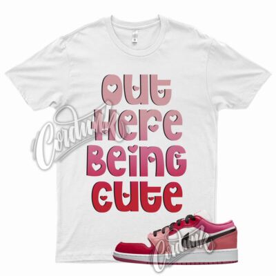 White CUTE Shirt for J1 1 Low White Pink Red Love Letter Valentine's Day
