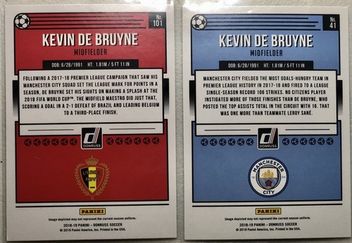 2018-19 Donruss Base Set Kevin De Bruyne 2 Karten Lot: Belgien + Man City - Bild 2 von 2