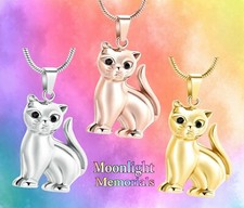New Cat Kitty Crystal Stainless Steel Urn Cremation Memorial Necklace