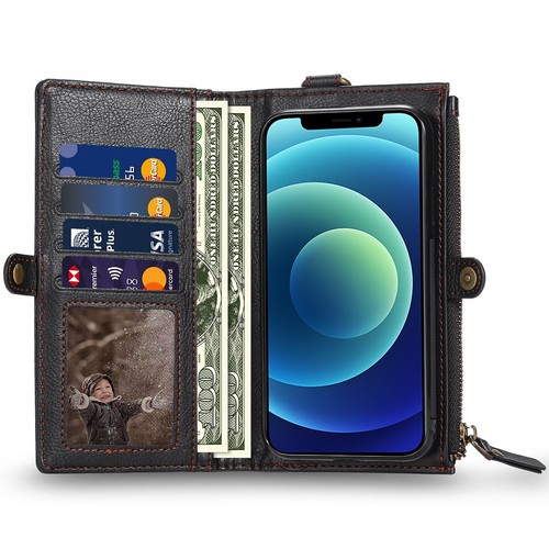 Reißverschluss Leder Wallet Case für iPhone 13 Pro Max 12 11 X XS XR 78 SE2 Flip Cover - Bild 4 von 8