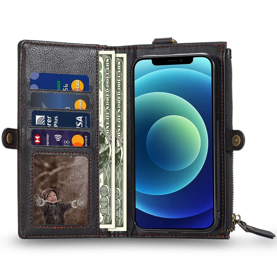 Zipper Leather Wallet Case For iPhone 13 Pro Max 12 11 X XS XR 78 SE2 Flip Cover - Image 4 of 4
