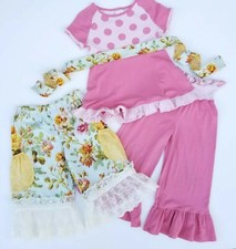 PERSNICKETY Lot Outfit Girls Polka Dot Tunic Top TWO Ruffle Pants Sz 4 Boutique