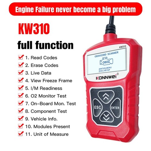 KW310 Skaner do samochodu OBD 2 Skaner samochodowy Narzędzie diagnostyczne Skaner samochodowy - Zdjęcie 4 z 17