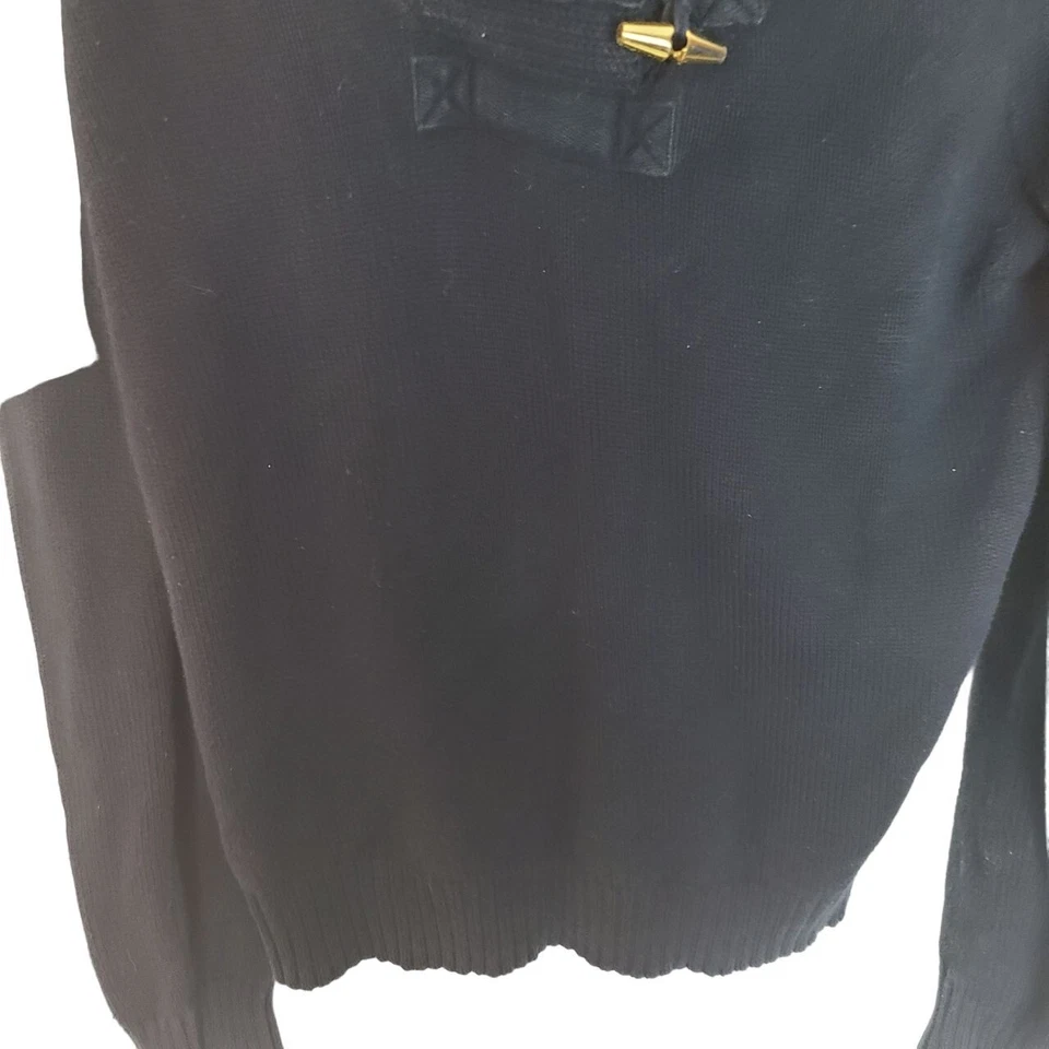 Lauren Jeans Co. Ralph Lauren Womens L Black Toggle Button Henley Hooded Sweater - Image 3 of 4