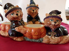 Halloween 3 Cats, 3  Pumpkin Candle light Holder Ceramic Modern Contemporary