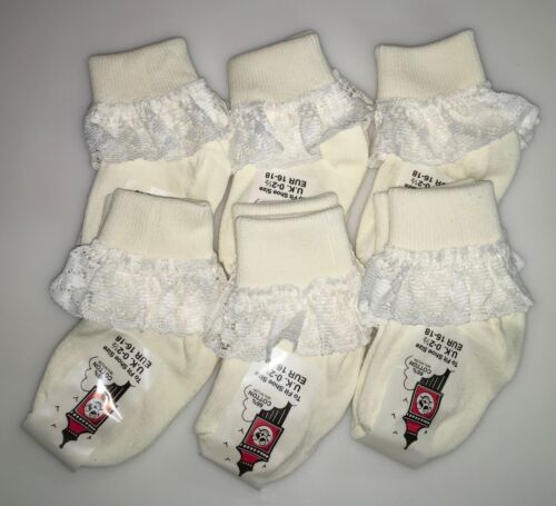 P&P GRATIS RAGAZZE E BAMBINI. 6 PAIA CALZINI CAVIGLIA GIRANTI IN CREMA PIZZO FRILLY - Foto 4 di 10