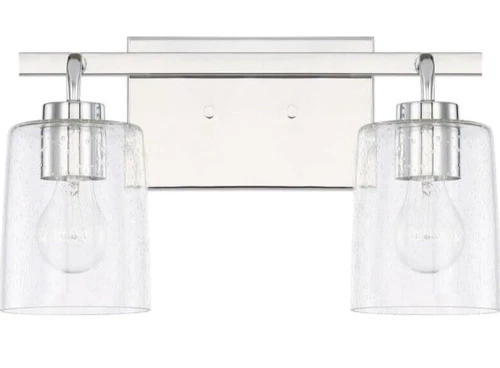 HomePlace  128521CH-449, Greyson Clear Seeded Glass Bathroom Vanity 2-Light, Chr - Picture 1 of 4