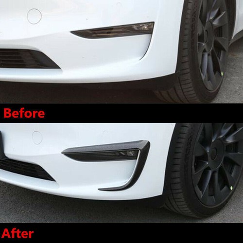 For Tesla Model Y 2020-2022 Carbon Fiber ABS Front Fog Lights Frame Cover Trim - Foto 4 di 10