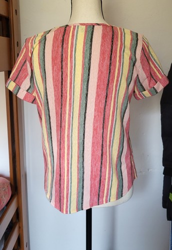 Vertical Stripe Rainbow T-Shirt Top 70s Style ☆Colorful☆ Tie-Front Tee Sz S - Picture 5 of 6