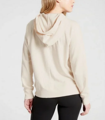 ATHLETA WOMEN'S OATMEAL LONG SLEEVE SUNDOWN HOODIE SWEATSHIRT JACKET Sz S - Afbeelding 3 van 3