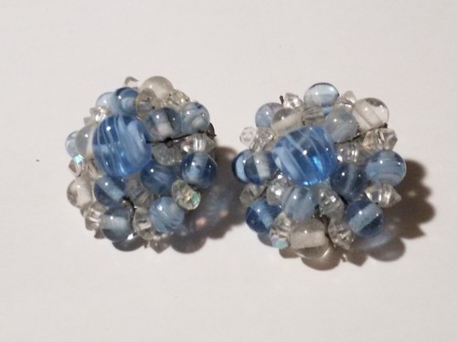 Vintage Clip On Earrings Antique Fashion Jewelry Glass & Crystal Made in Japan - Picture 3 of 8