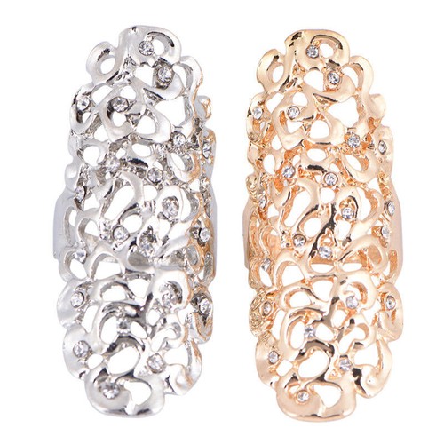 Punk Retro Rhinestone Crystal Full Finger Armor Joint Knuckle Ring Metal Hollow - Picture 5 of 21