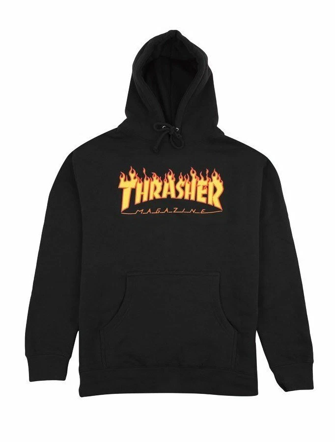 Thrasher FLAME LOGO HOODIE Black Yellow Orange Graphic Pullover Menu0026#039;s  Sweatshirt | eBay