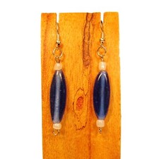 1 1/2" Cobalt Blue Recycled Glass Handmade Drop Dangle Earring FREE SHIPPING 