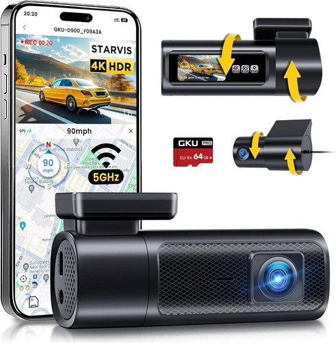 4K+2K Dashcam Auto Vorne Hinten mit WiFi Dash Cam mit 64G SD-Karte Nachtsicht - Bild 1 von 9