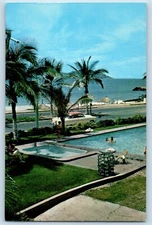 Mazatlan Sinaloa Mexico Postcard Swimming Pool of Motel Aqua Marina c1970's