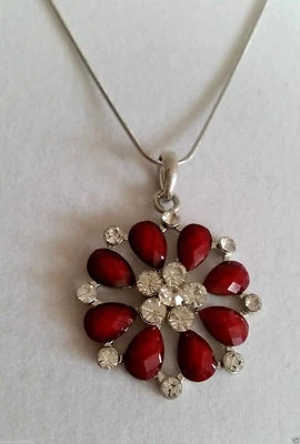 Schlangenkette Blumen Anhänger 5 cm silberfarben rot Glitzer klar - Bild 1 von 3