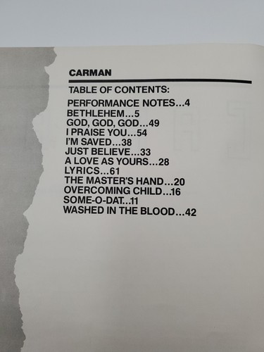 1982 CARMAN Self-Titled Songbook CBS Songs Cherry Lane Music A0052PV - Picture 5 of 5