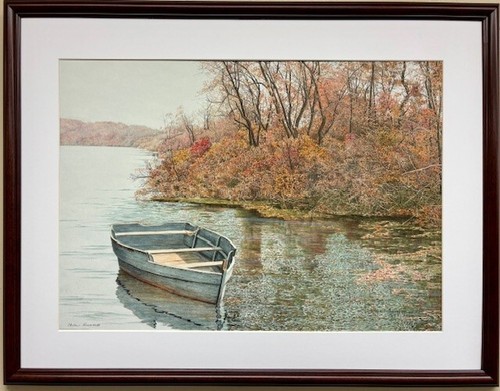 Helen Rundell "Adrift" FRAMED Lmtd Ed Plate Signed Art Lake Boat Landscape NEW - Picture 1 of 3