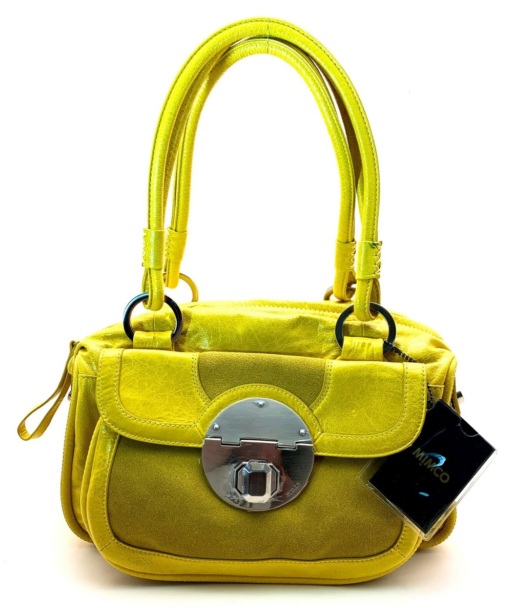 MIMCO STAND OFF ZIP TOP LEATHER BAG IN JONQUIL YELLOW STANDOFF BNWT 425