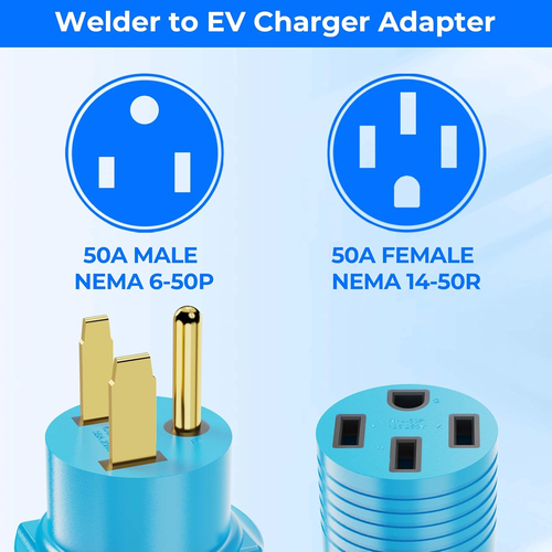 NEMA 6-50P to 14-50R EV Charger Adapter Cord, 240V 50 Amp 3 Prong Welder Plug to - Picture 2 of 12