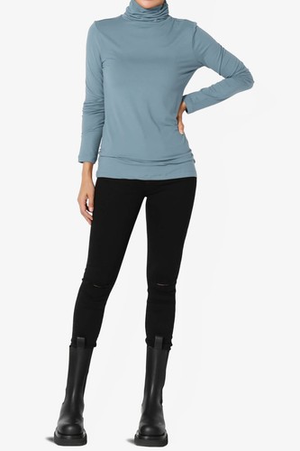 TheMogan S~3X Essential Soft Jersey Ruched Turtle Neck Long Sleeve Slim Fit Top - Picture 74 of 248