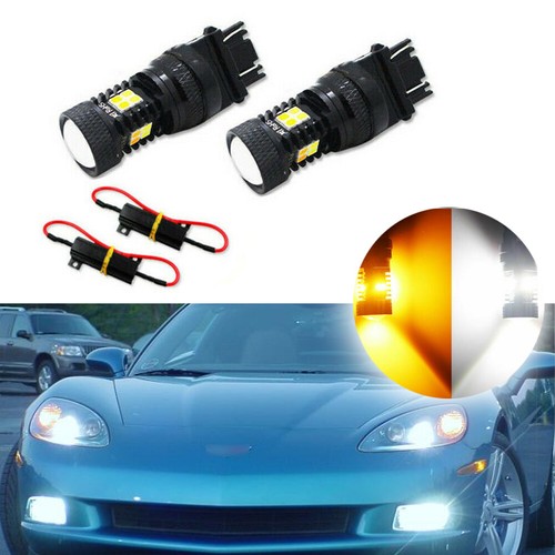 2pcs White/Amber Switchback Front Turn Signal Lights for 2005-2013 Corvette C6 - Picture 1 of 5