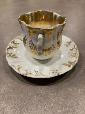 deco depuis 1985サーマル THERMAL UNEUNE TOPS Vintage Demitasse Cup Saucer Ivory Gold Embossed Scrolls
