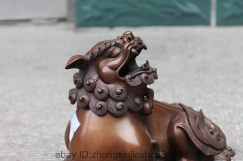 China Emperor Pure Red Copper Bronze Fu Foo Dog Lion Royal Incense Burner Censer - Picture 3 of 8