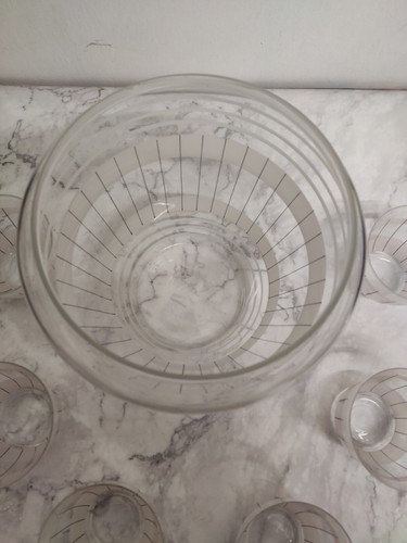 DDR Glas Bowle mit 6 Gläsern Kult dekorativ Vintage bowlegefäß Set - Bild 3 von 6