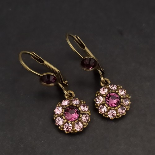 Michal Negrin Earrings Purple Crystals Small Drop Dainty Round Elegant Classic - Picture 3 of 11