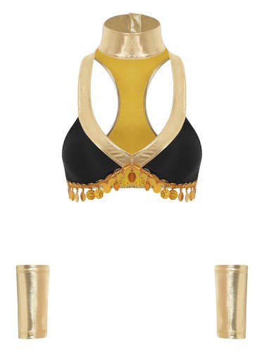 Adult Women Metallic Shiny Tassel Fringe Cosplay Crop Top Club Greek Egyptian - Bild 25 von 55