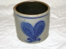 Vintage 1989 Rowe Pottery Works Heart Mini Crock / Utensil Pot 4 Inches Tall