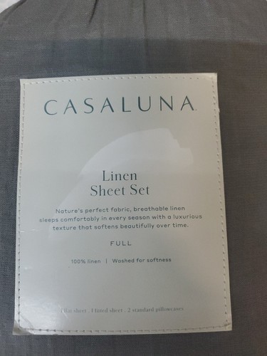 New Casaluna Dark Grey 100% Linen Full Sheet Set 4pc - Picture 2 of 4