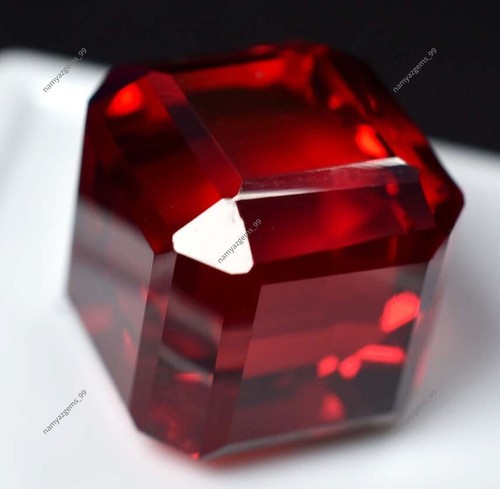 54 Extremely Rare Lab-Created Ruby Red Cube Cut Certified Loose Gemstone - Picture 2 of 7