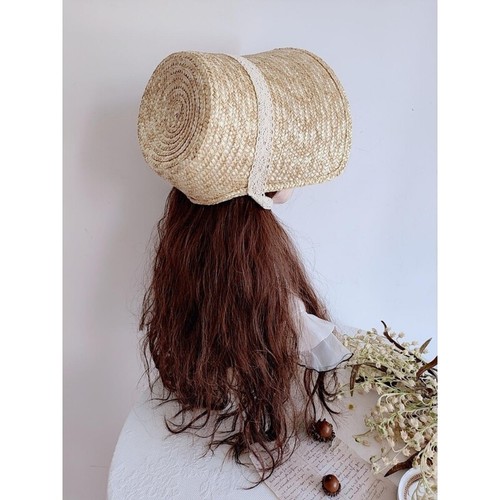 Frenchstyle Laceup Hat Bonnet Sun Straw Teens Girl Vintage Summer Headwear - Picture 7 of 9