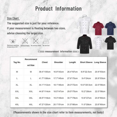 Men Women Chef Jacket Professional Cooking Coat Canteen Hotel Restaurant Work - Picture 58 of 95