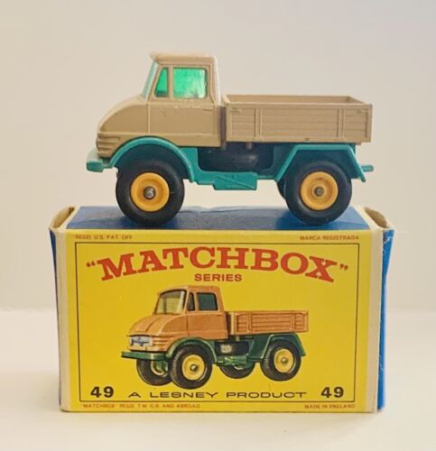Vintage Lesney Matchbox Car Series #49 UNIMOG MERCEDES TAN AND TEAL Original Box