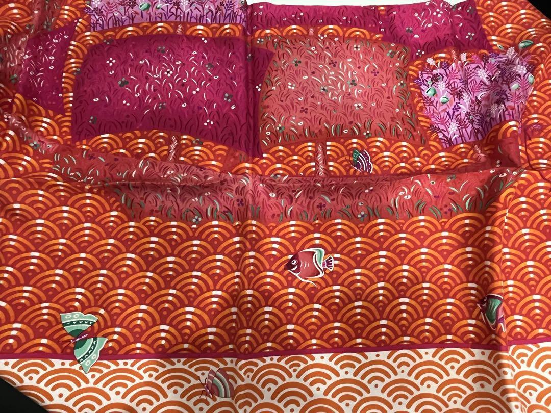 HERMES Scarf Carre 90 Ladies Square BATEAU FLEURI Red 90